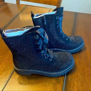 Betsey Johnson Black Bling Combat Boots